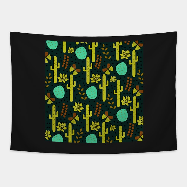 Cacti and butterflies at night Tapestry by cocodes