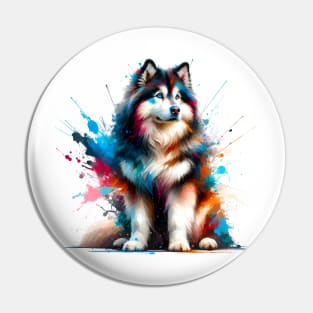 Yakutian Laika in Expressive Colorful Splash Art Pin