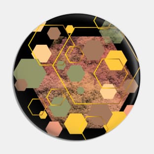 Green, olive, yellow, dusty pink, pink, brown and gold geometric hexagons Pin