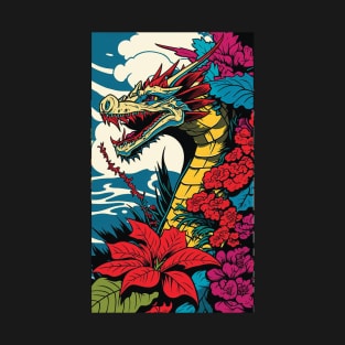 Dragon Vibrant Tropical Flower Tall Retro Vintage Digital Pop Art Portrait T-Shirt