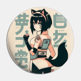 Retro Pop Nekomimi Girl - Vintage Anime T-Shirt Design Pin