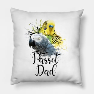 Parrot Dad Color Splatter Budgie and Grey Parrot White Pillow