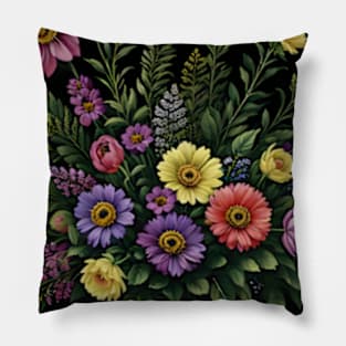 Colorful Wildflowers Pattern Pillow