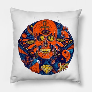 Orange Blue Skull Circle of Humanity Pillow