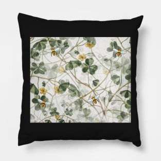 Green Clover Shamrocks and Honeybees Pillow