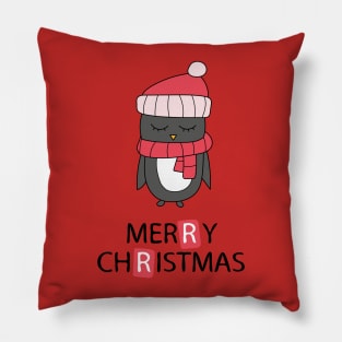 Hand drawn Christmas greeting card with pinguin Pillow