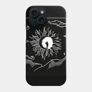 Valentines day - Romantic sun and moon in sky - Black and white Phone Case