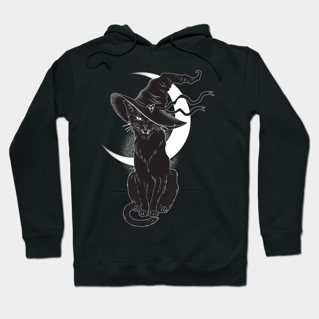 Vintage Scary Halloween Black Cat Costume Witch Hat Moon Sweatshirt