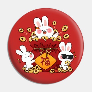 Three Bunnies Love Red Pocket Money Pin