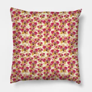 Pink and Yellow Orchids Pattern with Lines on Yellow Background Pillow