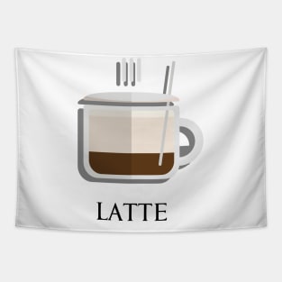 Hot Latte coffee front view in flat design style Tapestry