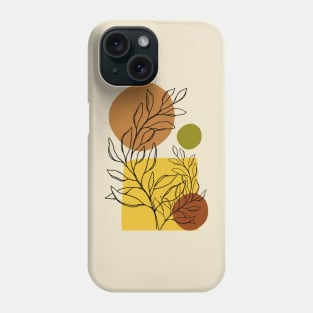 Minimal Modern  Abstract Shapes Black Leaves Warm Tones  Design Phone Case