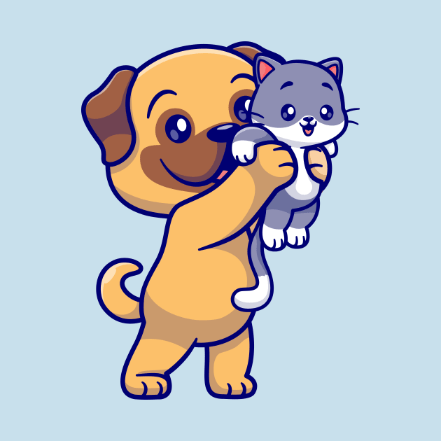 Cute Pug Dog Holding Baby Cat Cartoon by Catalyst Labs