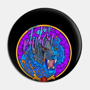 front and back Fakerbattlecat Bright Round LOGO Pin