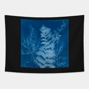 Blue Cyanotype Fern & Herbs Sun Print Tapestry