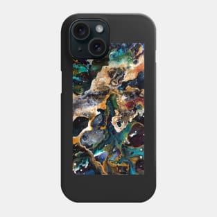 Abstract Nebula in Black, Tan, White, and Teal with Red Accent Phone Case