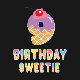 9th Birthday Sweetie Waffle Lover Girl 9 Years Old B-day design T-Shirt