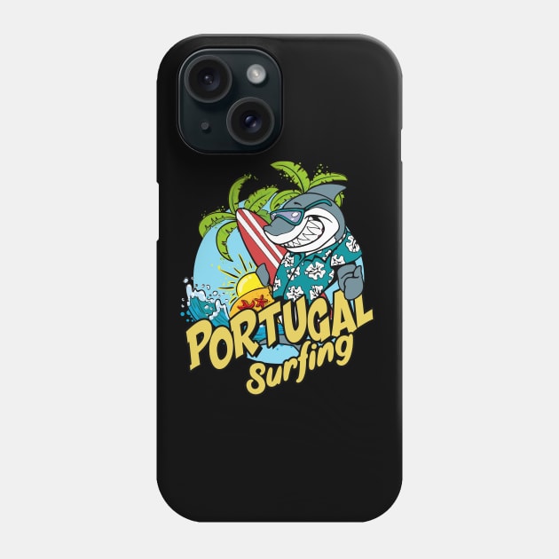 Portugal surfing shark Phone Case by SerenityByAlex