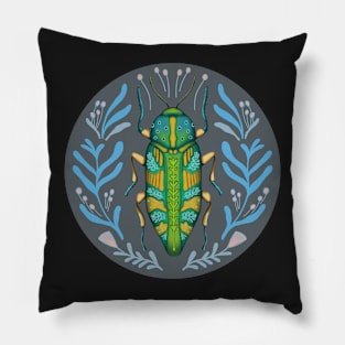 Green beetle Pillow