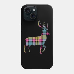 Pink, Blue and Yellow Tartan Scottish Stag Silhouette Phone Case