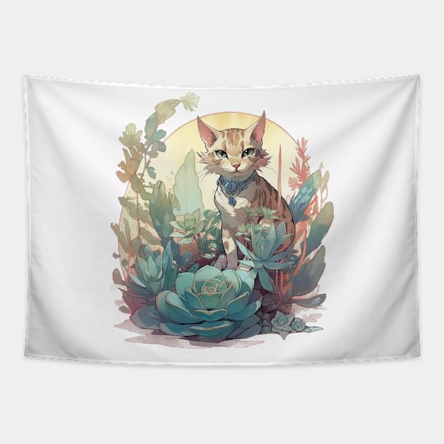 Cute Bengal cat Tapestry by GreenMary Design