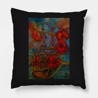 Ship and Sea Flowers Pillow