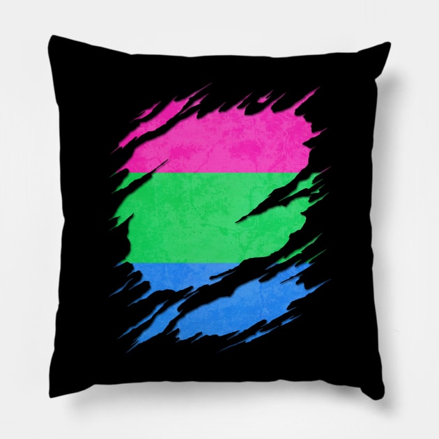 Polysexual Pride Flag Ripped Reveal Pillow by wheedesign