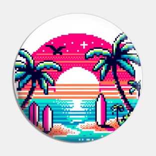 Neon Pixel Paradise - 8-Bit Tropical Beach Art Pin