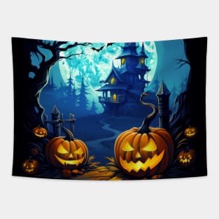 Spooky Halloween Hunted Castle Tapestry