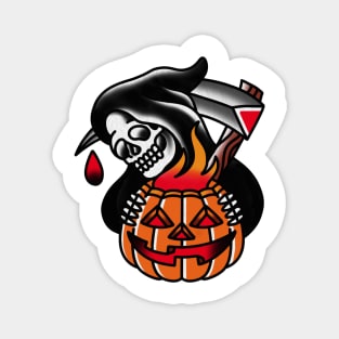 Traditional Reaper with Pumpking Tattoo Piece Magnet