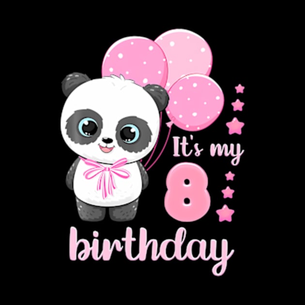 Girl 8 Year Old Panda Pink Balloons It'S My 8Th Birthday by Zoe Hill Autism