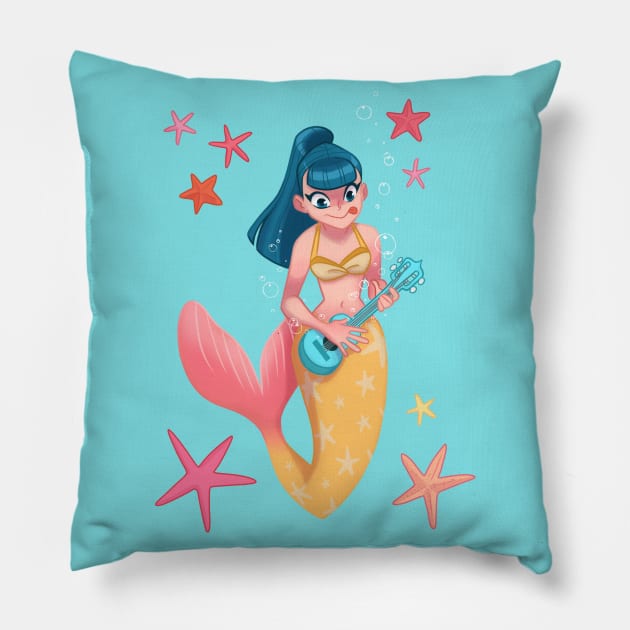 mermaid ukulele Pillow by melivillosa