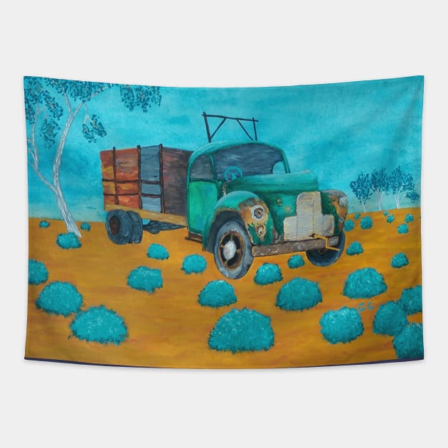 Abandoned truck in outback Australia - painting Tapestry by GarryGreenwood