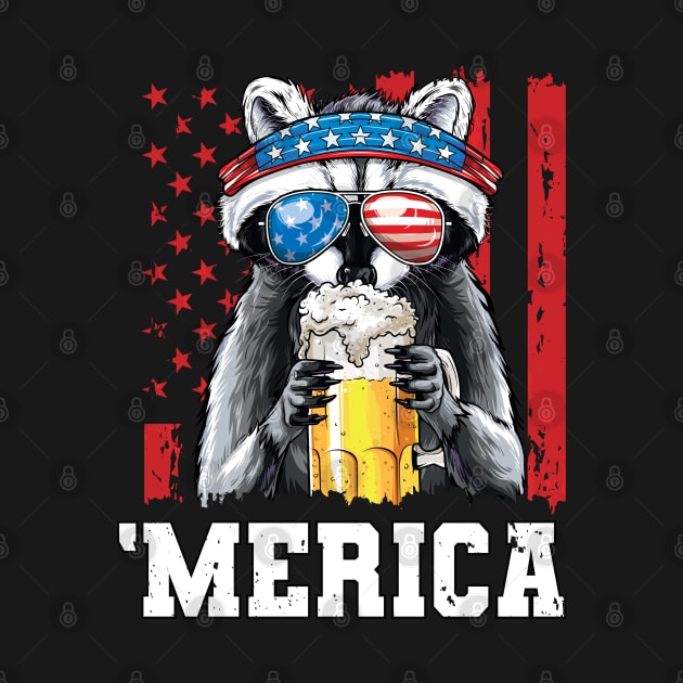 4th of July Patriotic Raccoon Merica USA Flag Drinking Team by Pennelli Studio