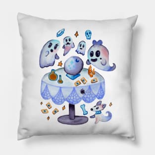 Ghosts Having a Spooky Seance in Watercolor Pillow