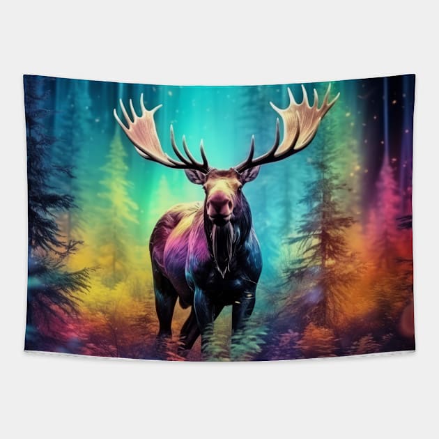 Moose Animal Wildlife Wilderness Colorful Realistic Illustration Tapestry by Cubebox