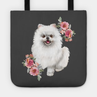 Cute White Pomeranian Puppy Dog Watercolor Art Tote