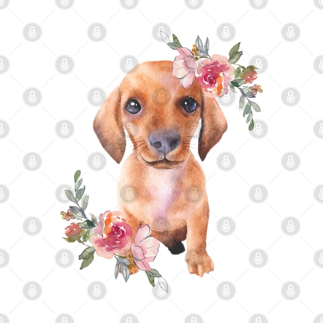 Cute Dachshund Puppy Dog Watercolor Art by AdrianaHolmesArt