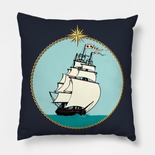 Three Master Sailing Ship in Sea Pillow