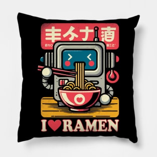 I Love Ramen - Cute Kawaii Robot - Retro Sci Fi Pillow