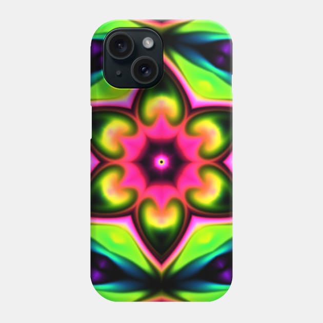 Psychedelic Hippie Flower Pink Green and Black Phone Case by WormholeOrbital