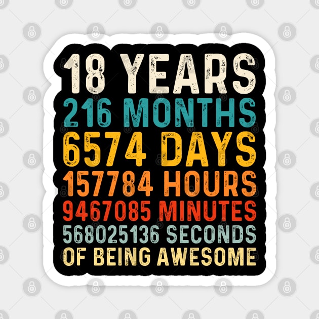 18 Years old of Being Awesome, 18th Birthday Gift Vintage Magnet by DragonTees