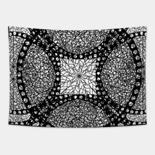 Black and White Circles and Webbing Pattern Tapestry