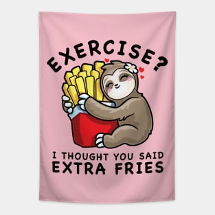 Exercise? Extra Fries Sloth Cute Kawaii Funny Food Lover Tapestry