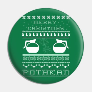 Pothead Ugly Christmas Sweater Design for Coffee Lovers Pin