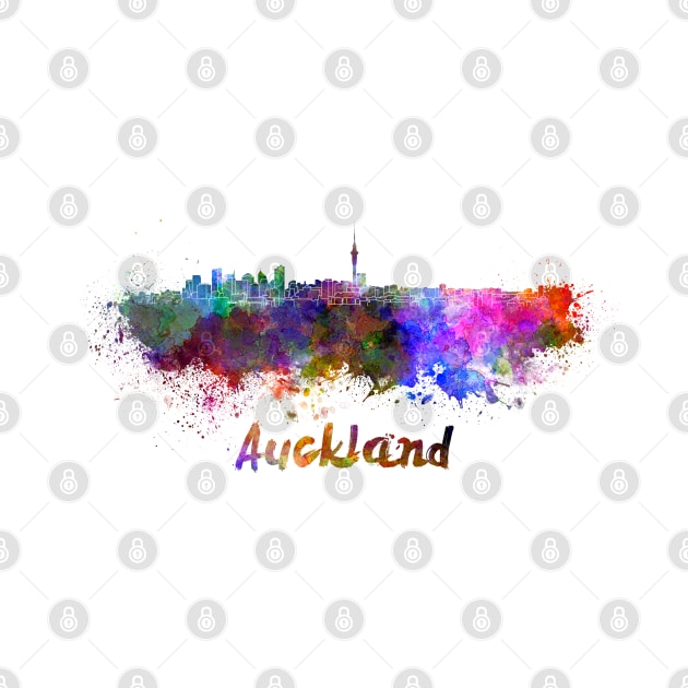 Auckland skyline in watercolor by PaulrommerArt