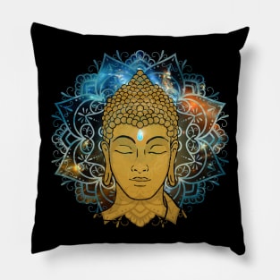 Buddha in the Galaxy Golden Face Pillow