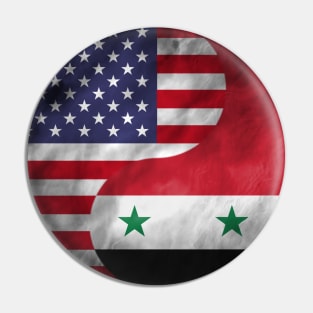 USA and Syria Dual Flag Yin Yang Combination Pin