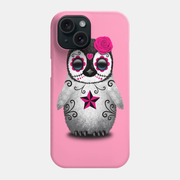 Pink Day of the Dead Sugar Skull Penguin Phone Case by jeffbartels