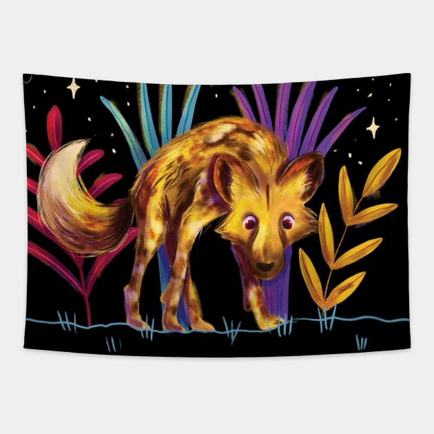 African Wild Dog Tapestry by Auvrea Studio